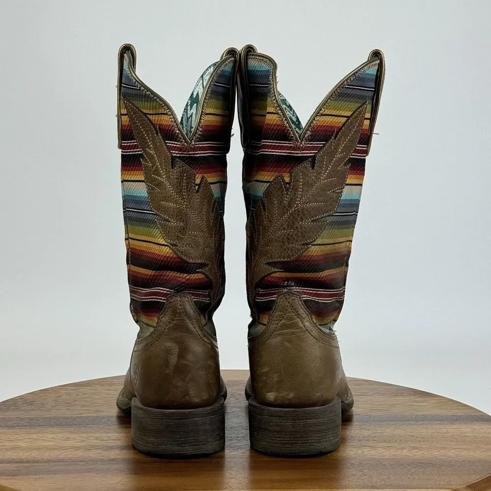 Womens Ariat Circuit Feather Multicolor Squart Toe Western Boots‎ Size 6.5 B GUC